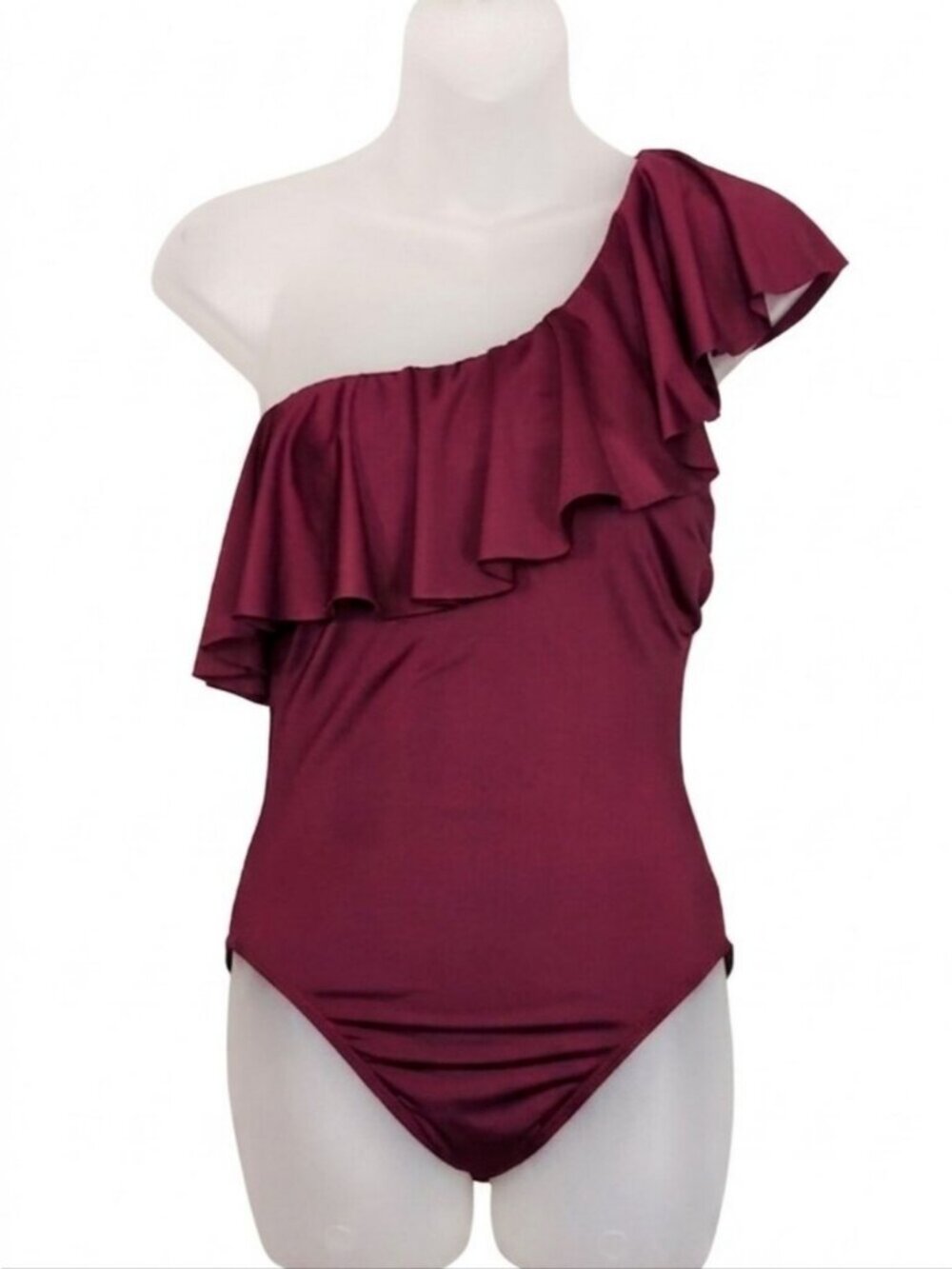 Tropik One Shoulder Ruffle One Piece Swimsuit Womens Size Small Burgundy Purple